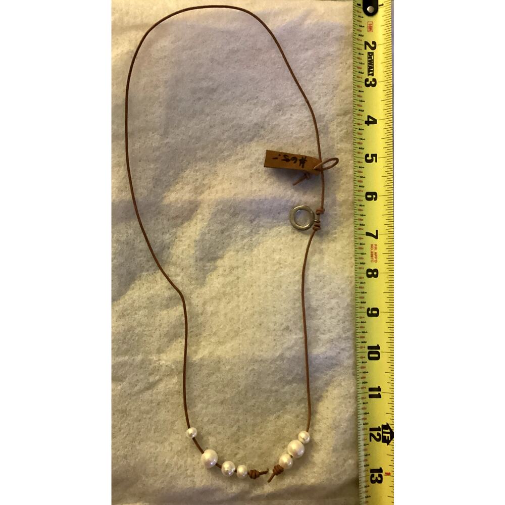 Handmade Lariat Leather, Hammered Silver & Pearl Necklace NWT - adjust length
